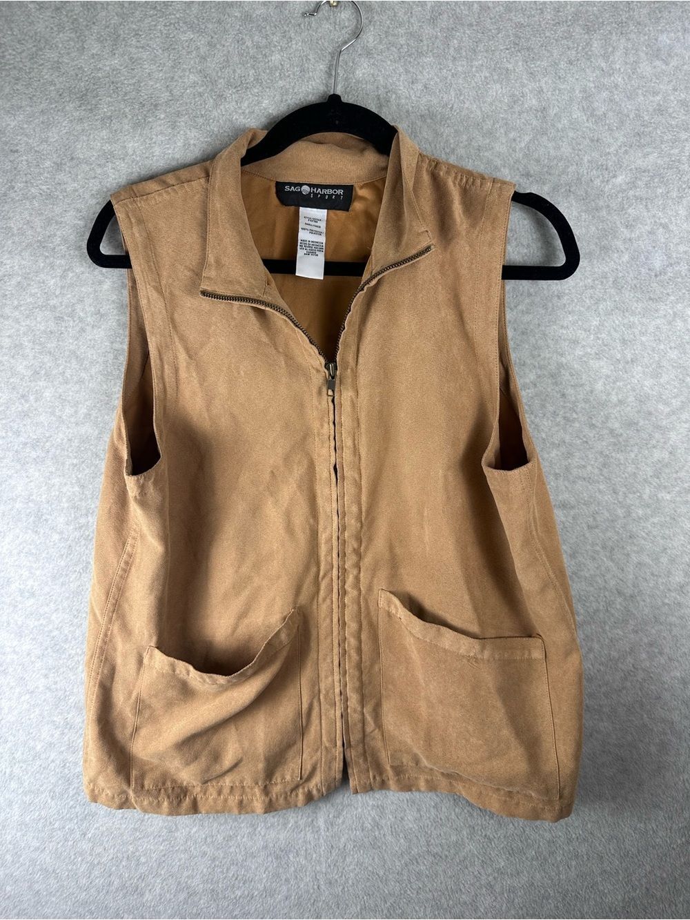 Sag Harbor Light Brown Suede Feel Sleeveless Zip Vest